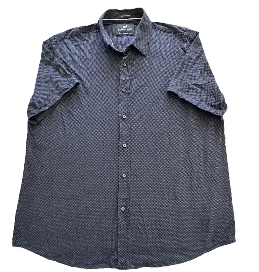 Buttercloth Established in Icy Cotton Mens Black Pattern Polo Shirt XL $138
